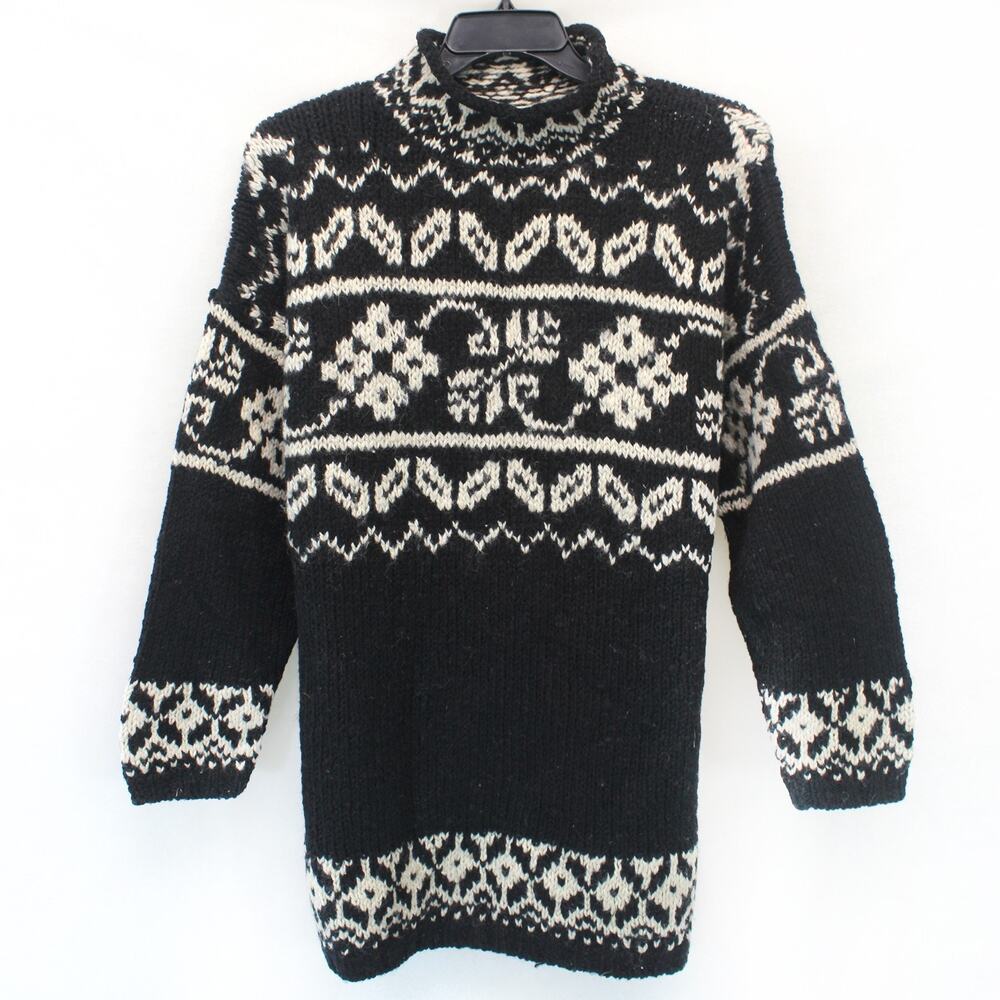 EXPRESS Tricot Fair Isle Nordic Pattern Vtg 100% Wool Pullover Sweater Medium
